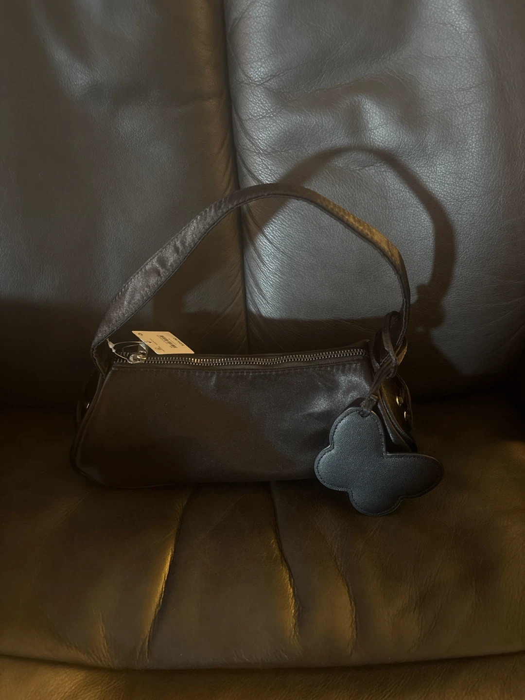 Ardene Black Shoulder Bag with Butterfly Charm