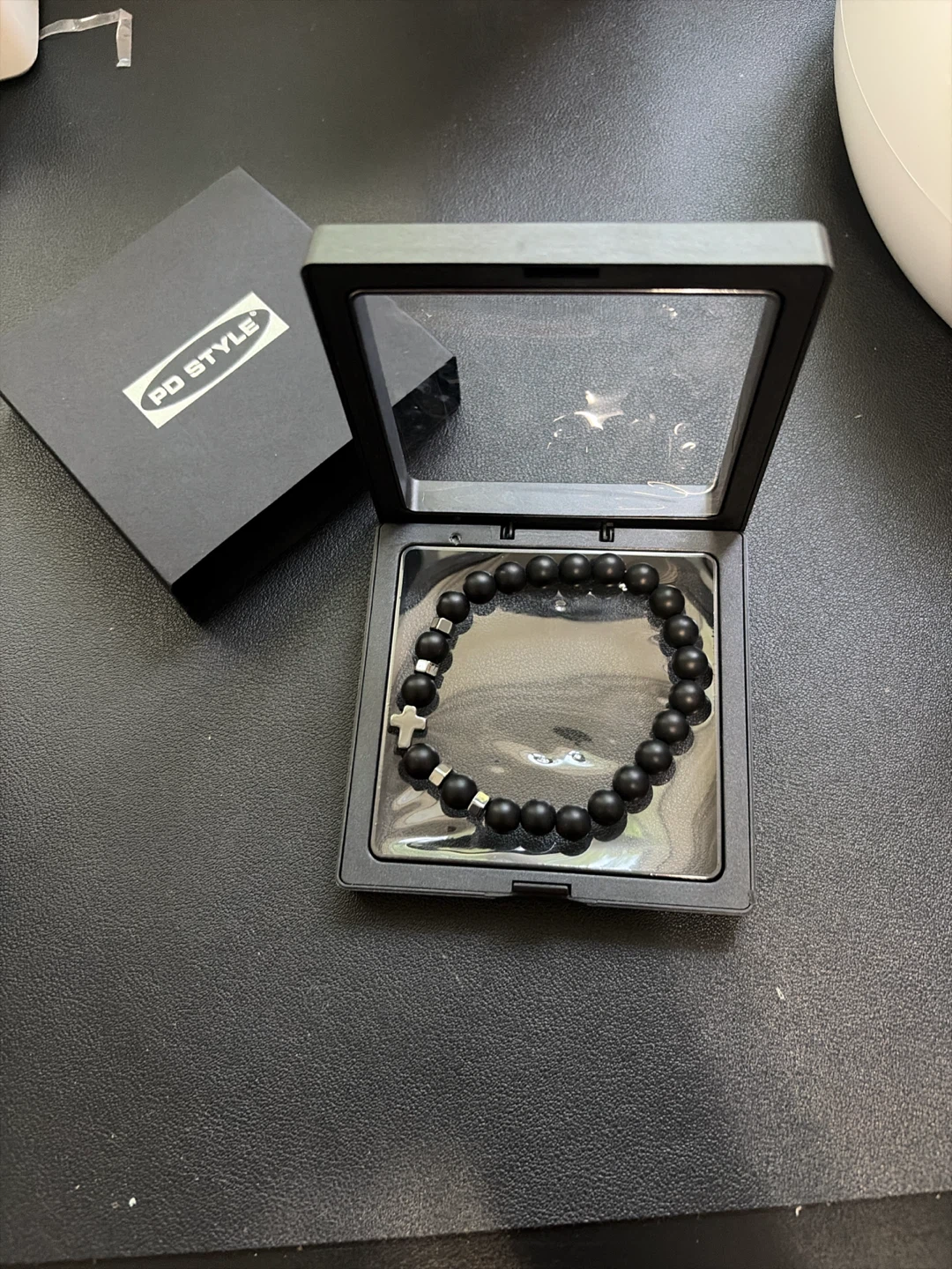 PD Style Black Beaded Bracelet with Cross Charm