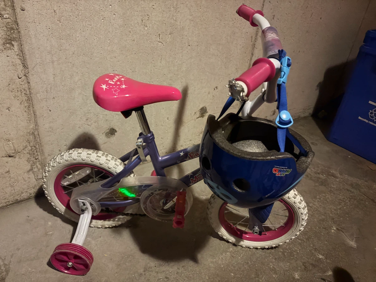 Girls' Pink and Purple Bicycle with Helmet