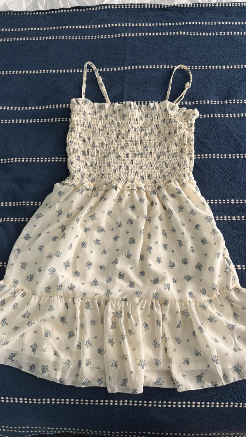 Cream Floral Smocked Mini Dress
