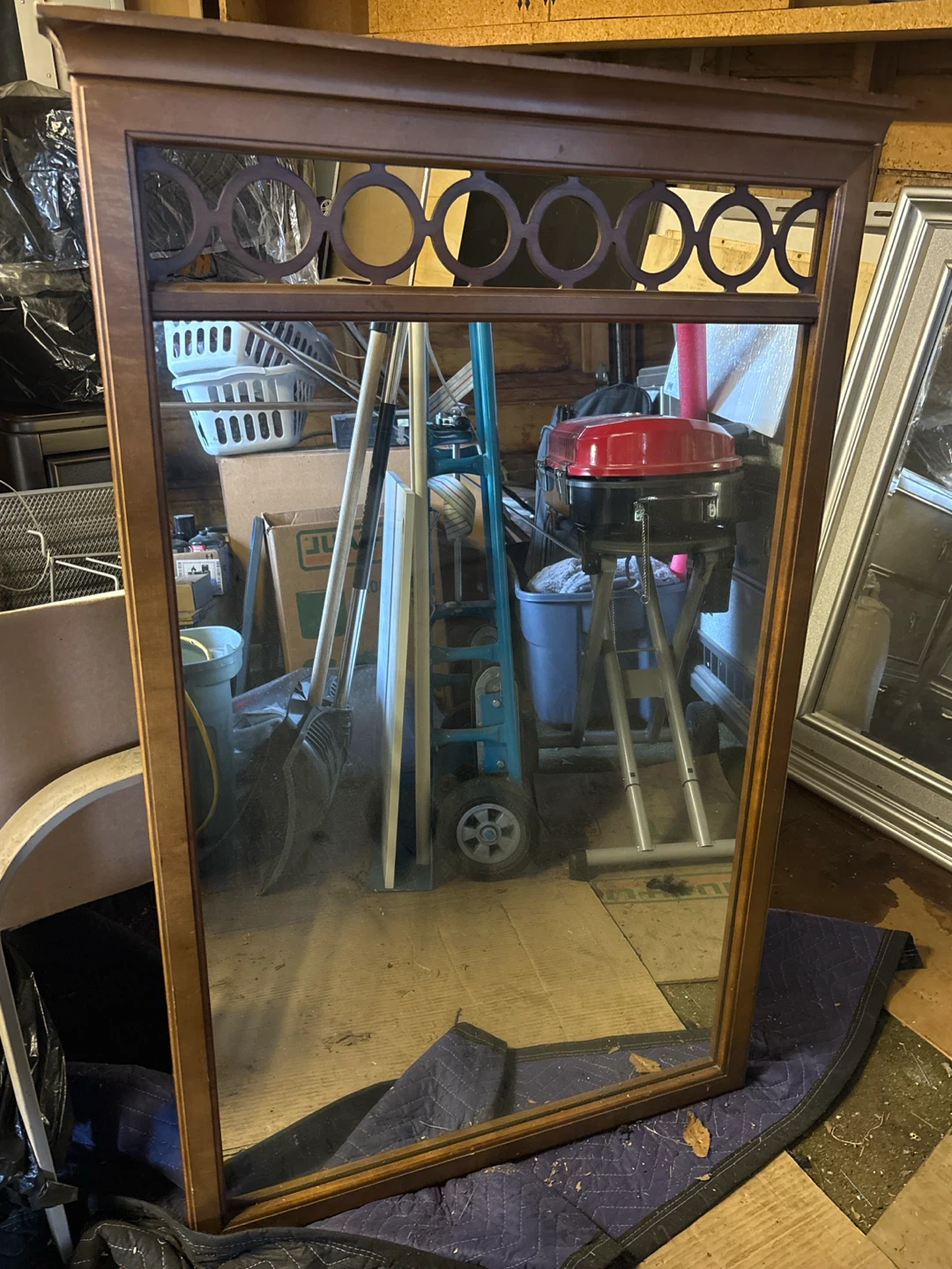 Vintage Mid Century Modern Mirror with Decorative Top