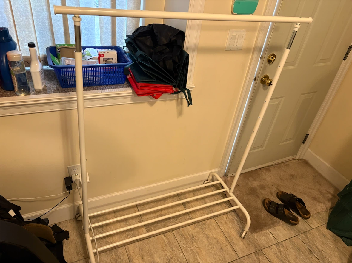 White Metal Garment Rack with Shelves