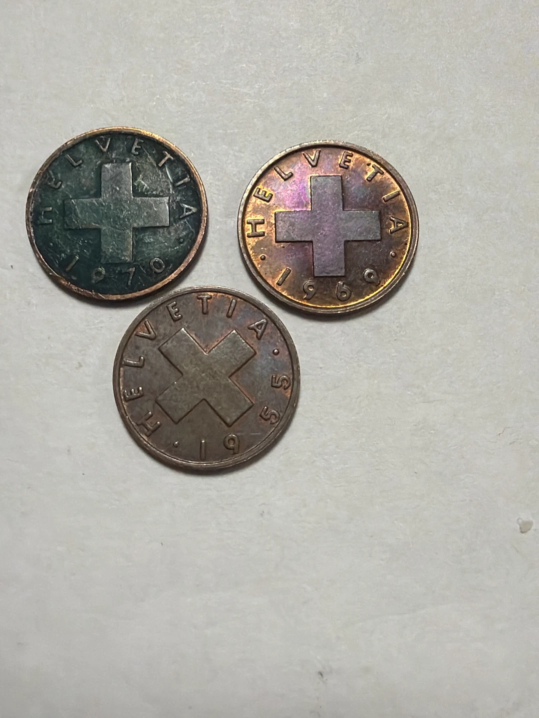 3 Swiss 1 Rappen Coins