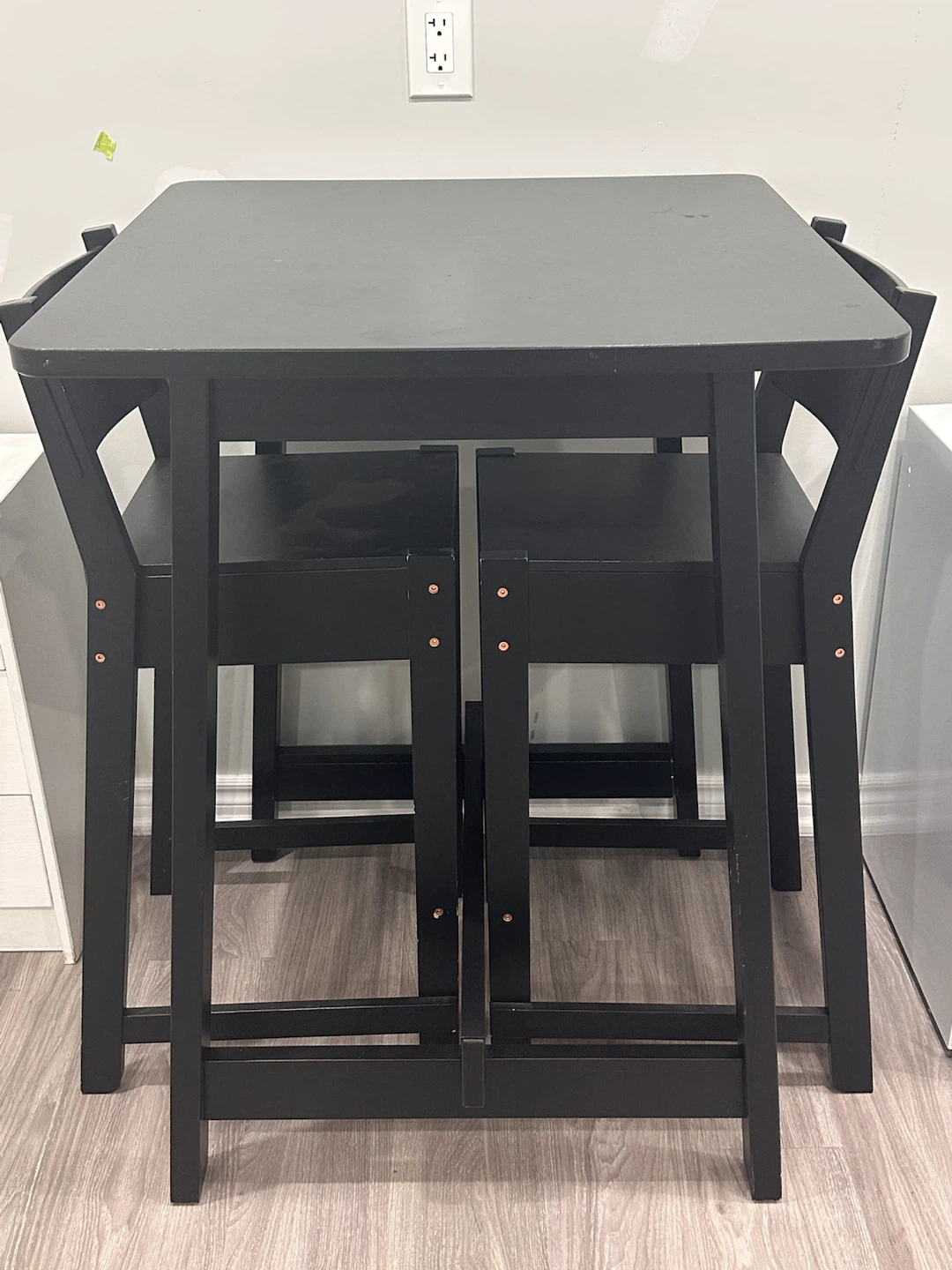 Black Square Dining Table Set with 2 Stools