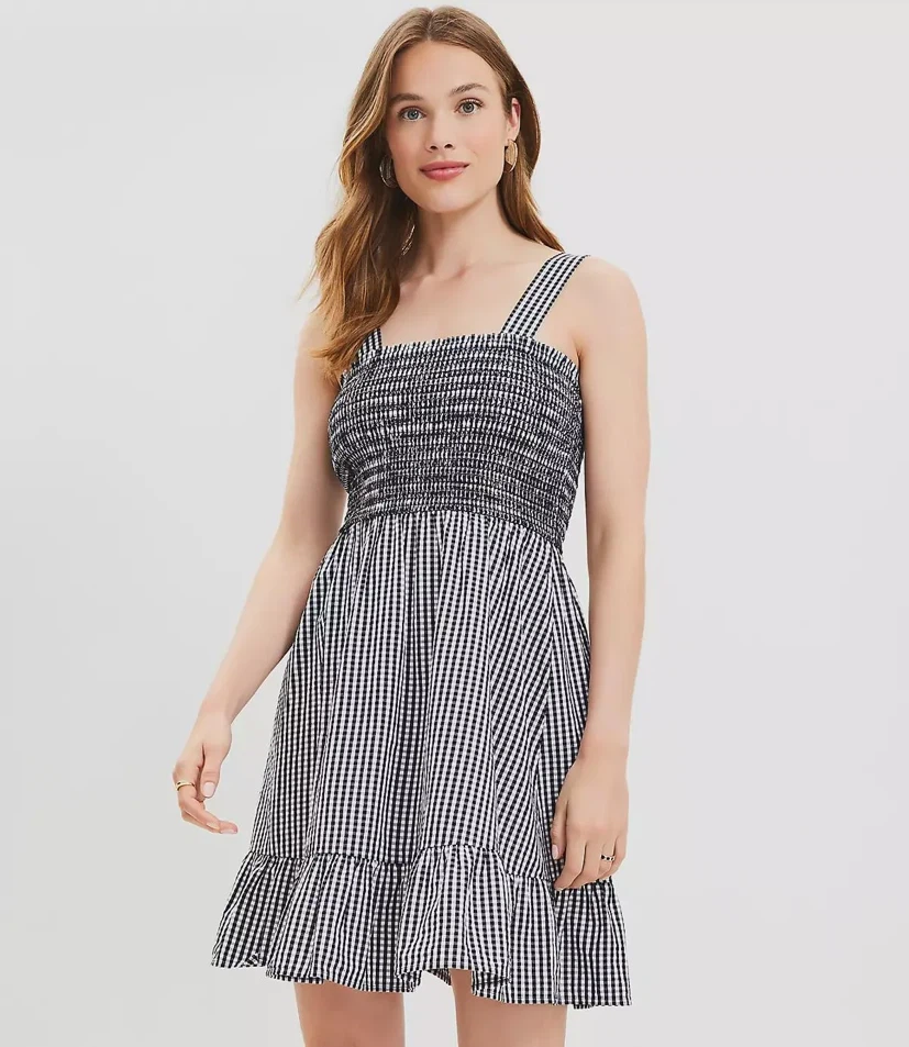 Loft Gingham Smocked Dress