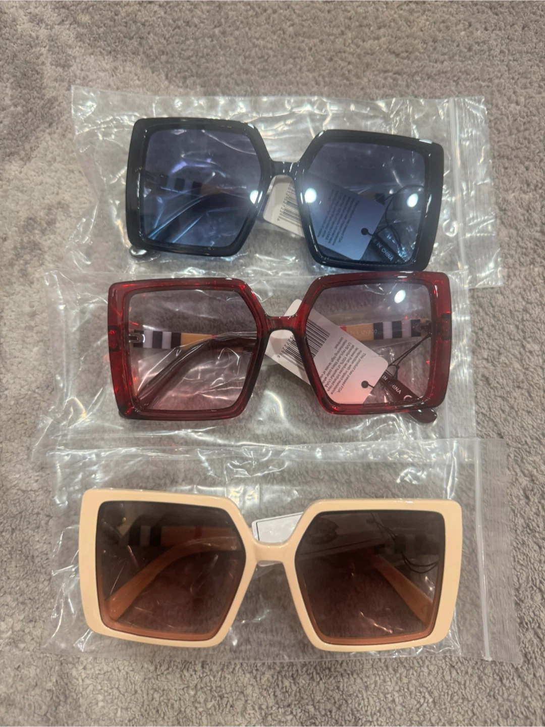 3 Pairs Oversized Square Sunglasses