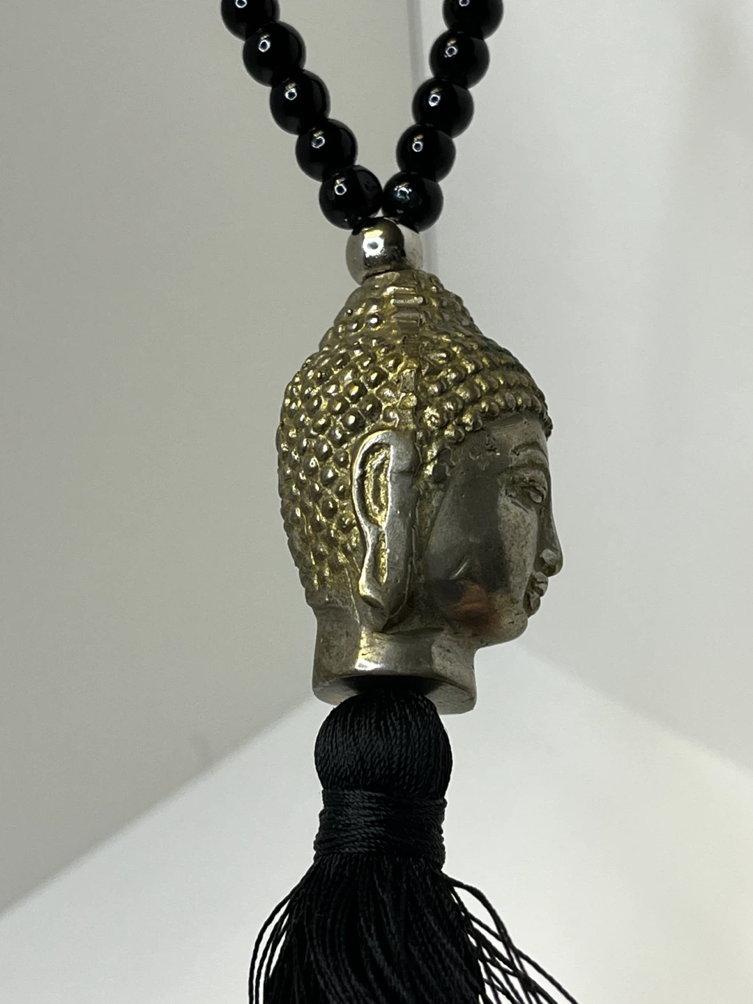 Buddha Head Pendant Necklace with Black Beads and Tassel - photo 3