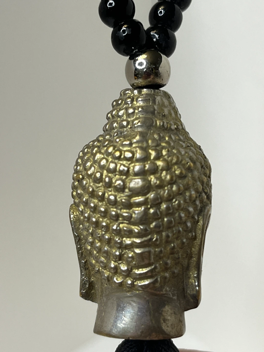 Buddha Head Pendant Necklace with Black Beads and Tassel - photo 4