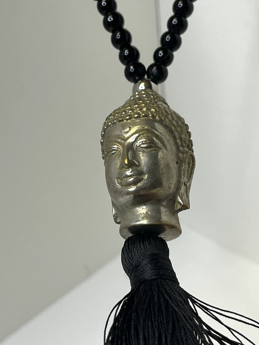 Buddha Head Pendant Necklace with Black Beads and Tassel - photo 5