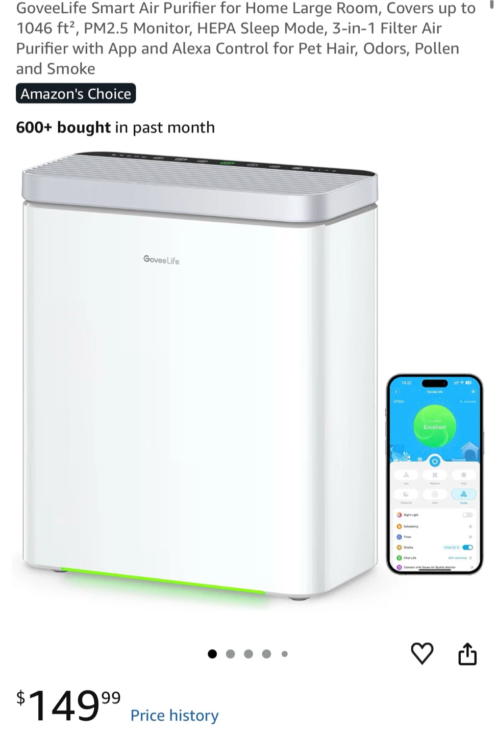 GoveeLife Smart Air Purifier for Large Room GV1