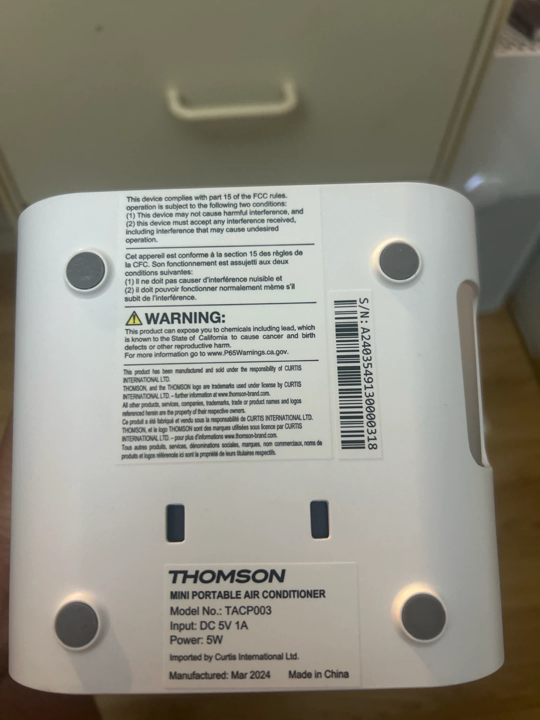 Thomson Mini Portable Air Conditioner TACP003 - photo 3