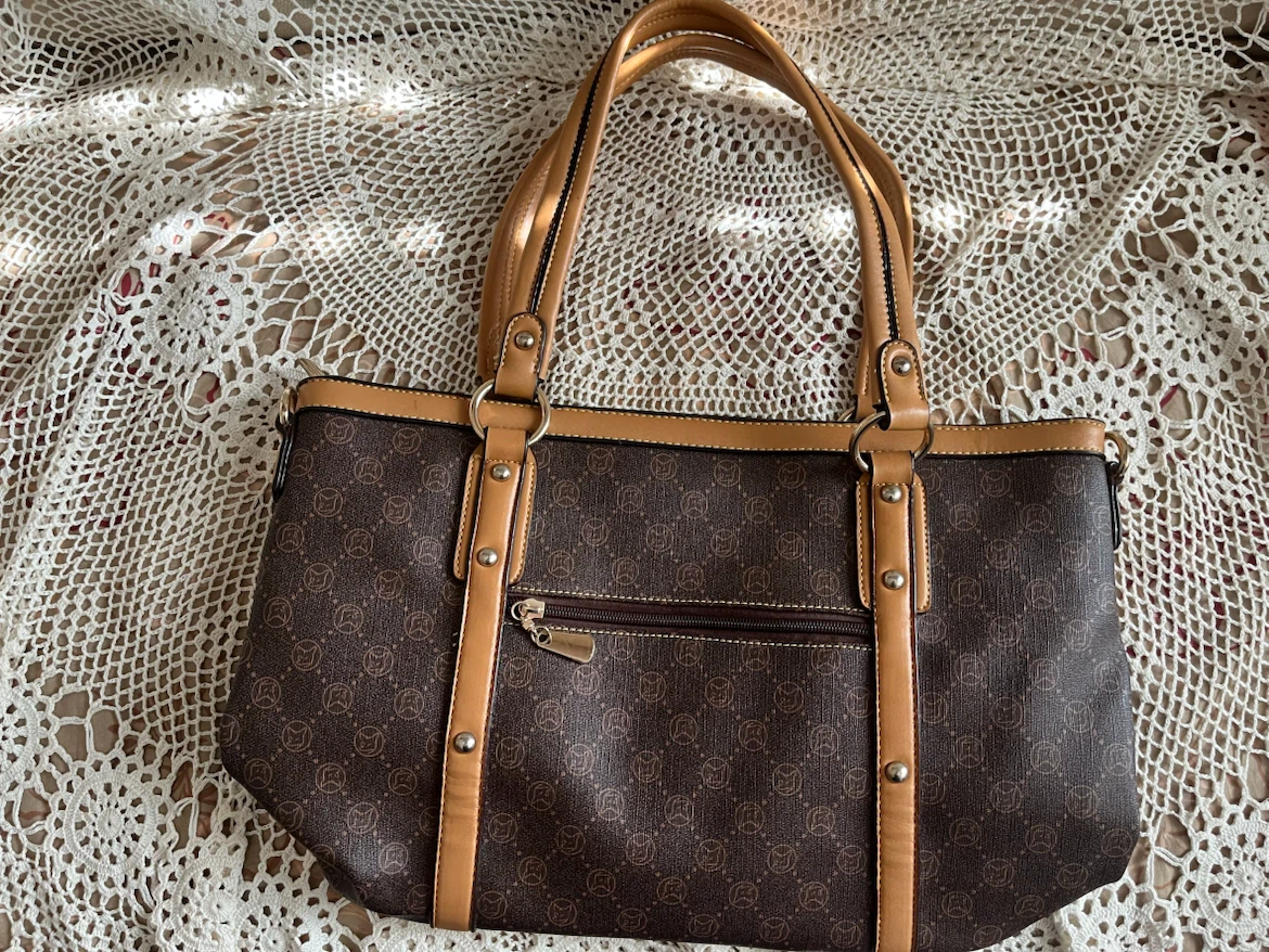 Brown Tote Bag with Tan Accents, new condition