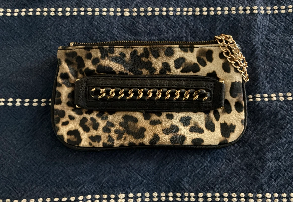 Bebe Leopard Print Clutch with Chain