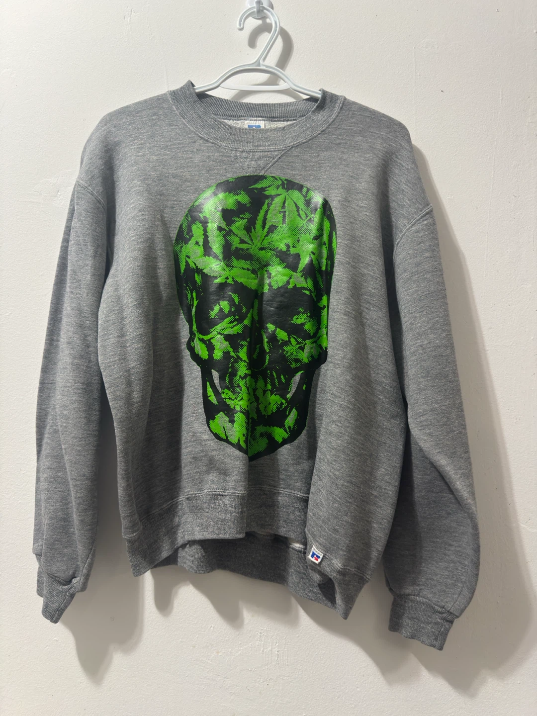 Russell Athletic Grey Skull Graphic Crewneck Sweatshirt