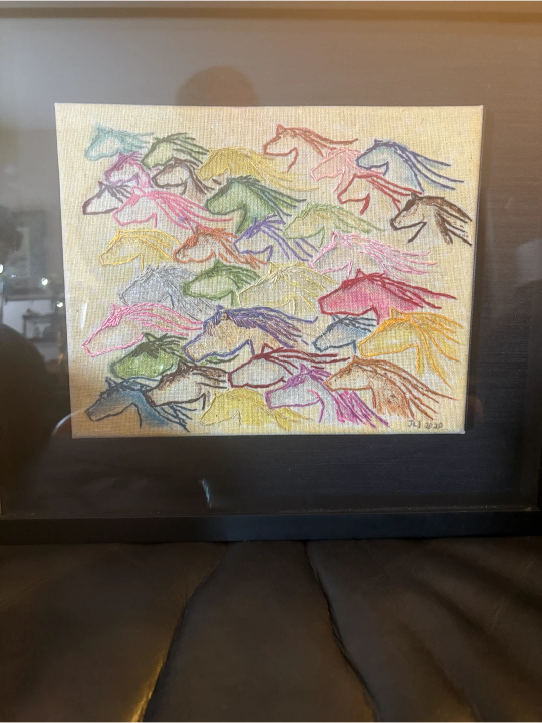 Framed Embroidered Horse Art