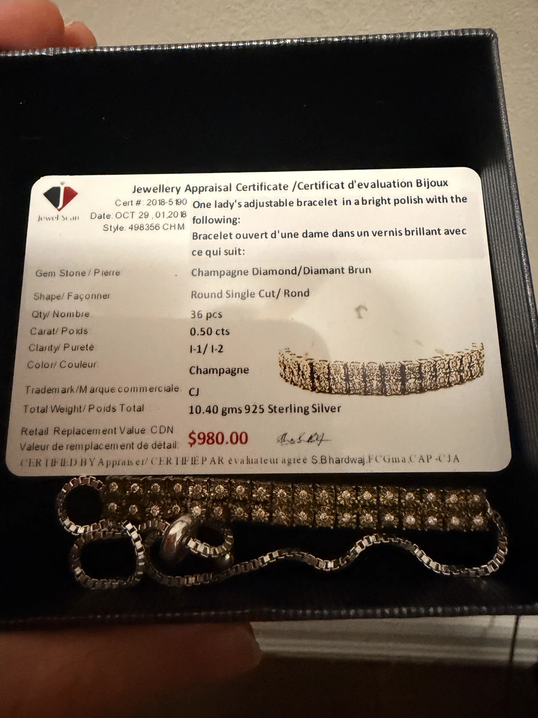 Tennis Bracelet Sterling Silver 925 Champagne Diamond - photo 3