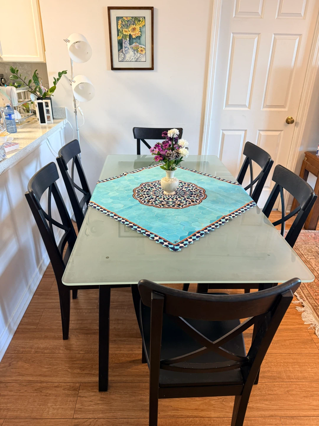 Glass Top Dining Table with 6 Chairs