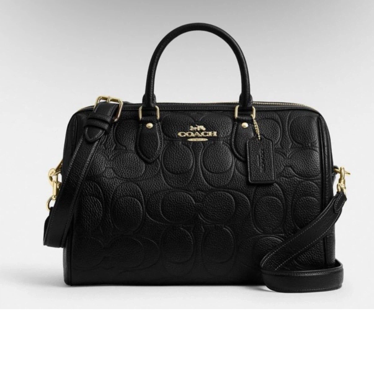Coach Black Leather Embossed Monogram Satchel Bag