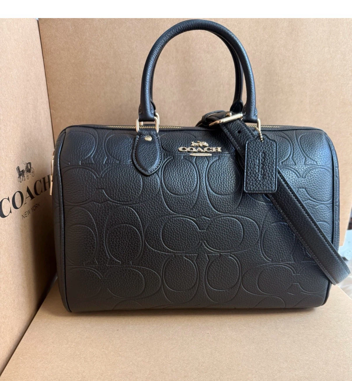 Coach Black Leather Embossed Monogram Satchel Bag - photo 2