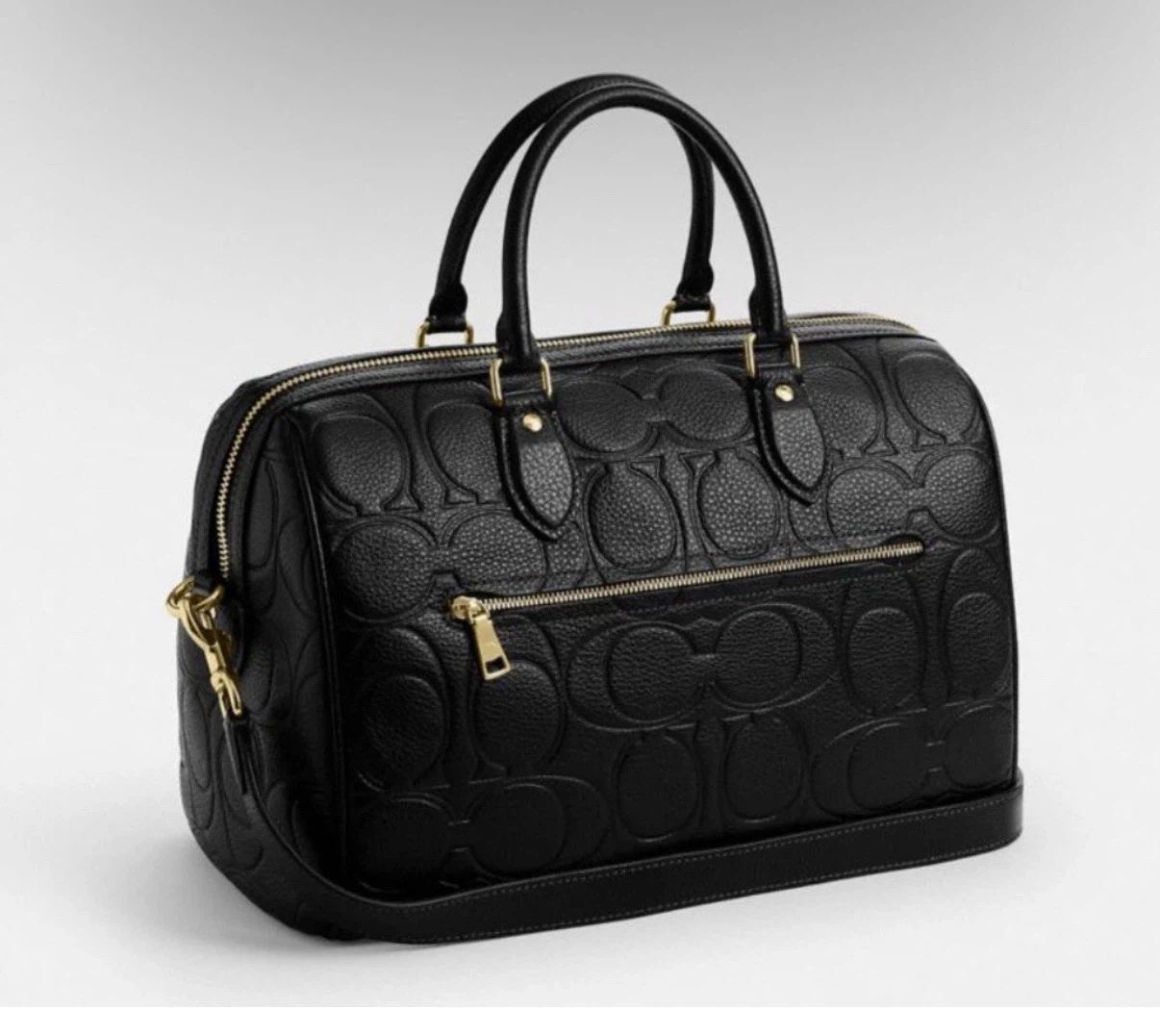 Coach Black Leather Embossed Monogram Satchel Bag - photo 3