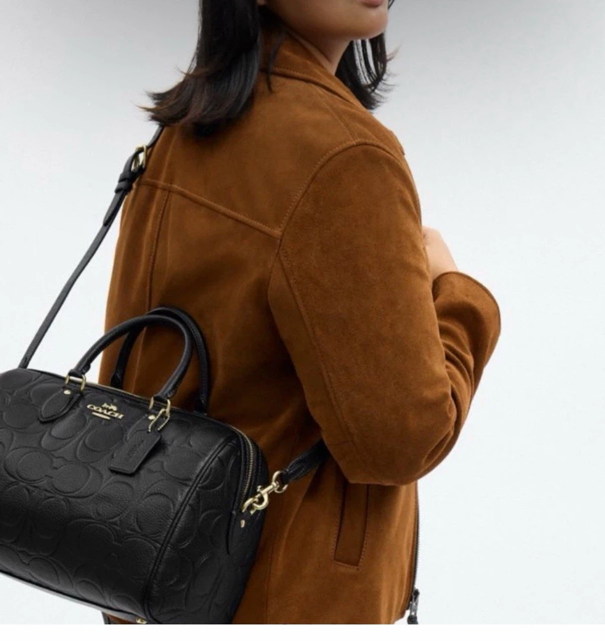 Coach Black Leather Embossed Monogram Satchel Bag - photo 5