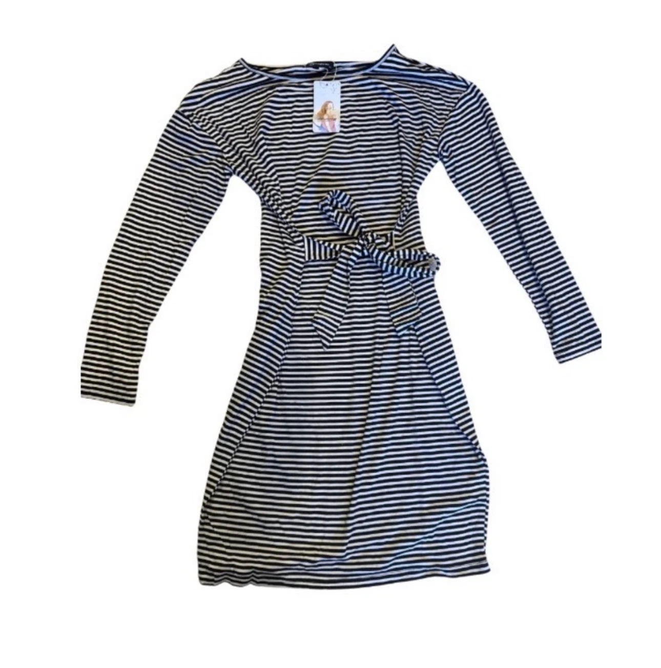 Striped Long Sleeve Dress with Tie Waist