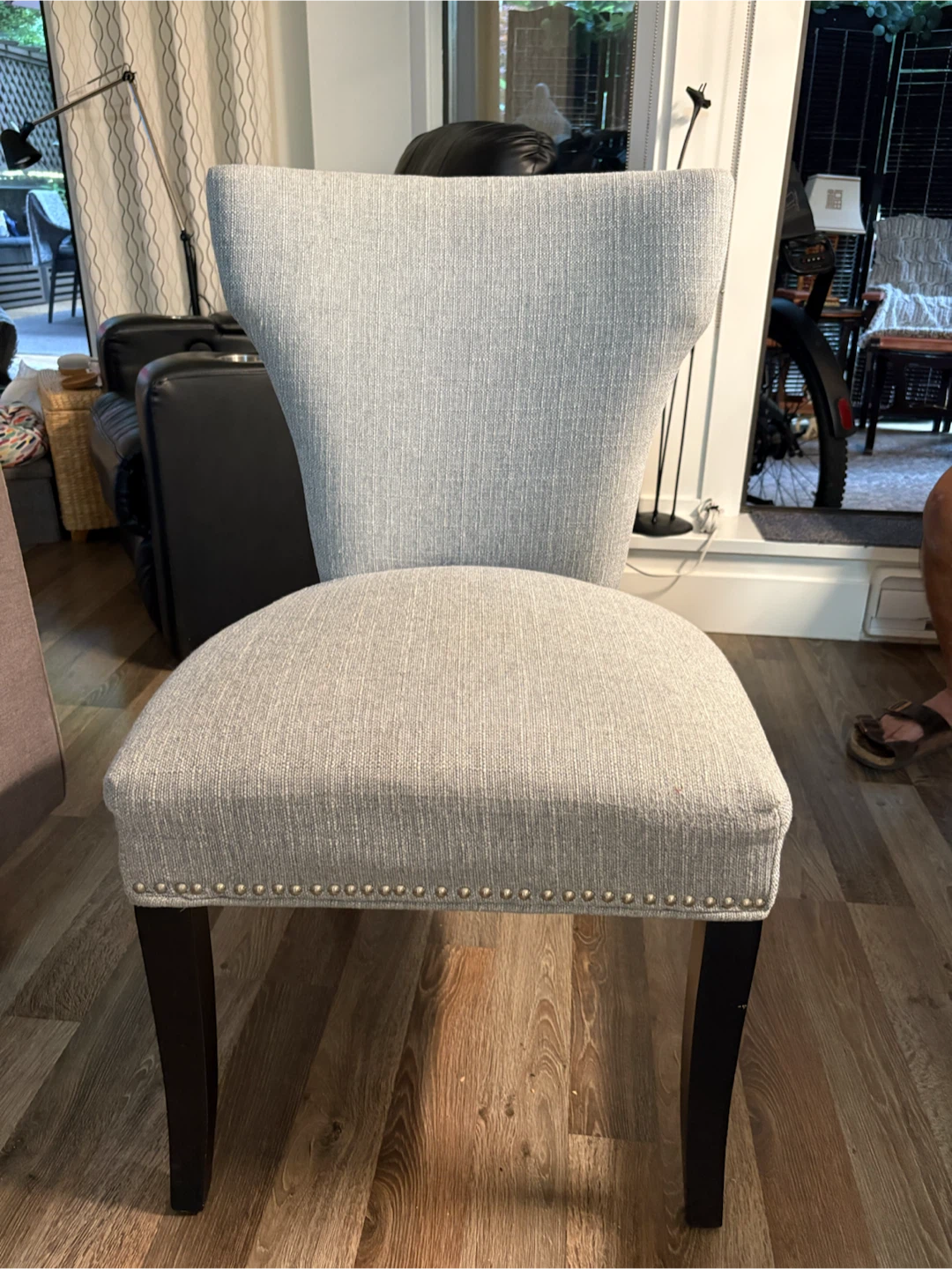 Light Grey Upholstered Dining Chair (1)  with Nailhead Trim