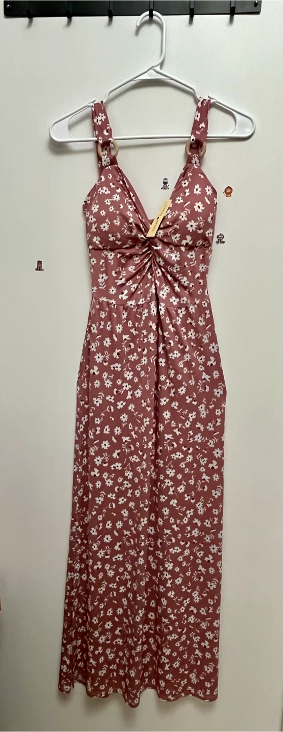 Floral Maxi Dress with Wooden Ring Details
