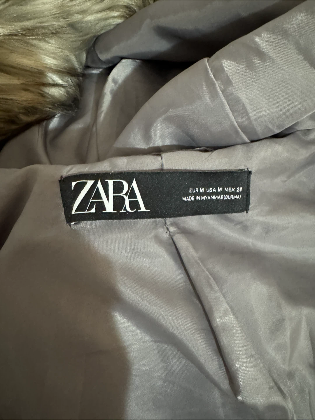 Zara Grey Hooded Duffle Coat with Faux Fur Trim - photo 3