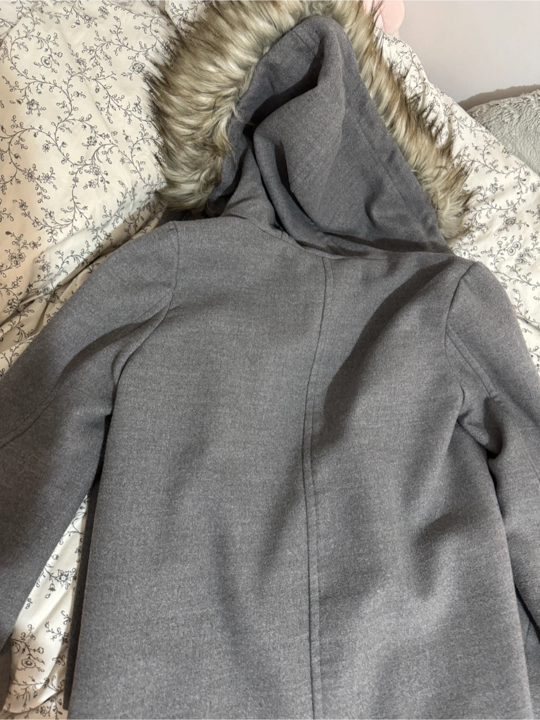 Zara Grey Hooded Duffle Coat with Faux Fur Trim - photo 5