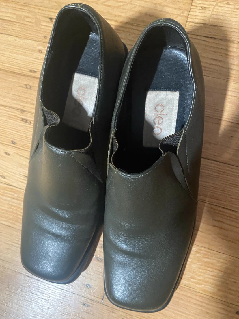 Vintage Cleo Olive Green Square Toe Heeled Ankle Boots - photo 2