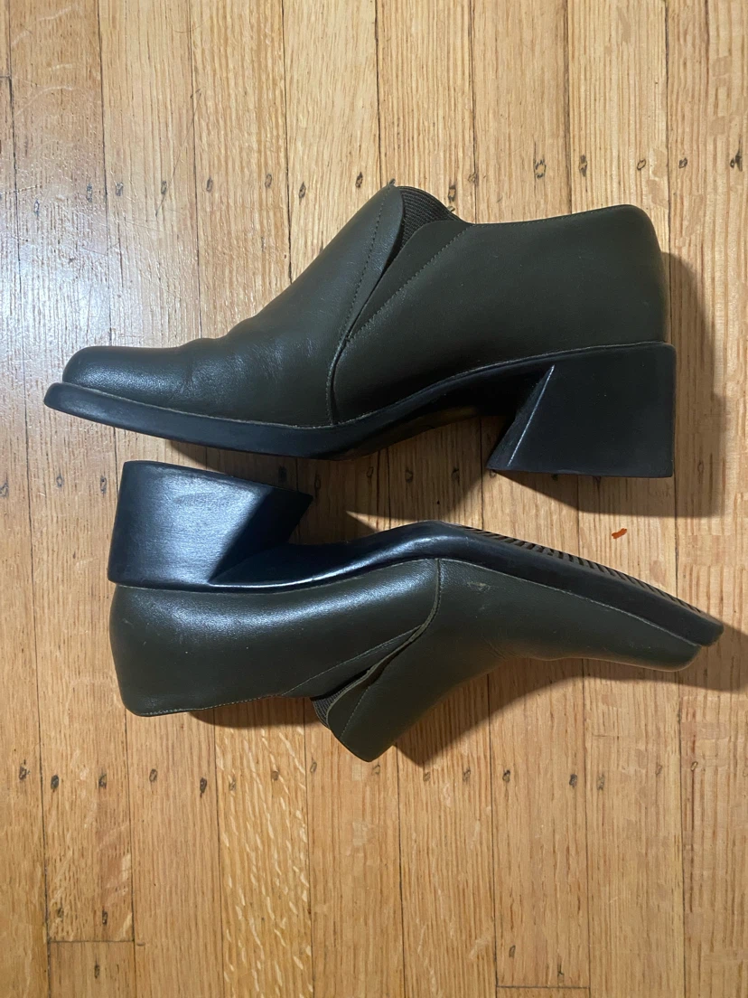 Vintage Cleo Olive Green Square Toe Heeled Ankle Boots - photo 3