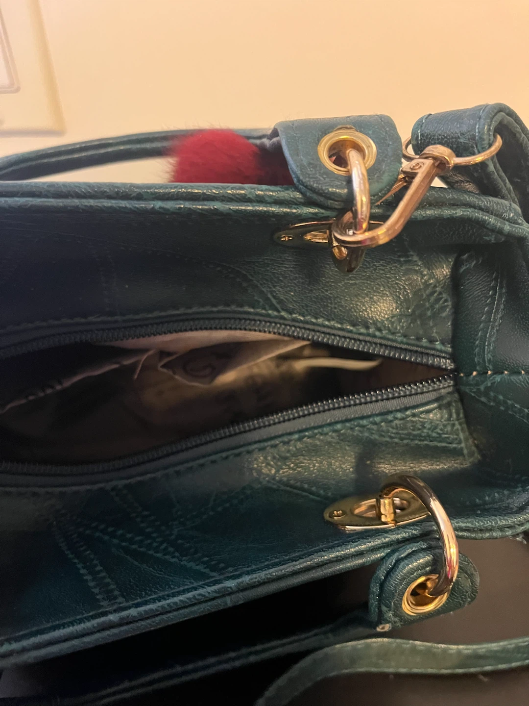 Dark Green Top Sally Handbag with Pom Pom - photo 3