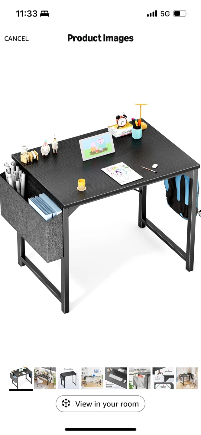 Black Study Desk with Storage Bag