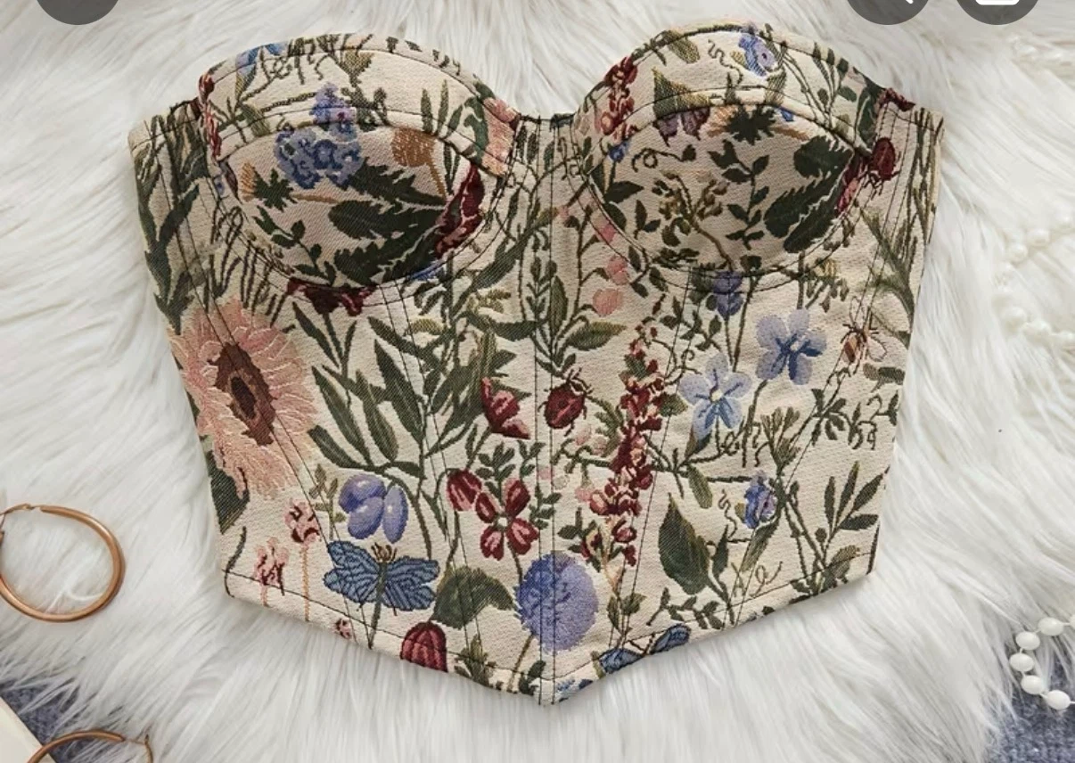 Floral Tapestry Corset Top Size 10/XL