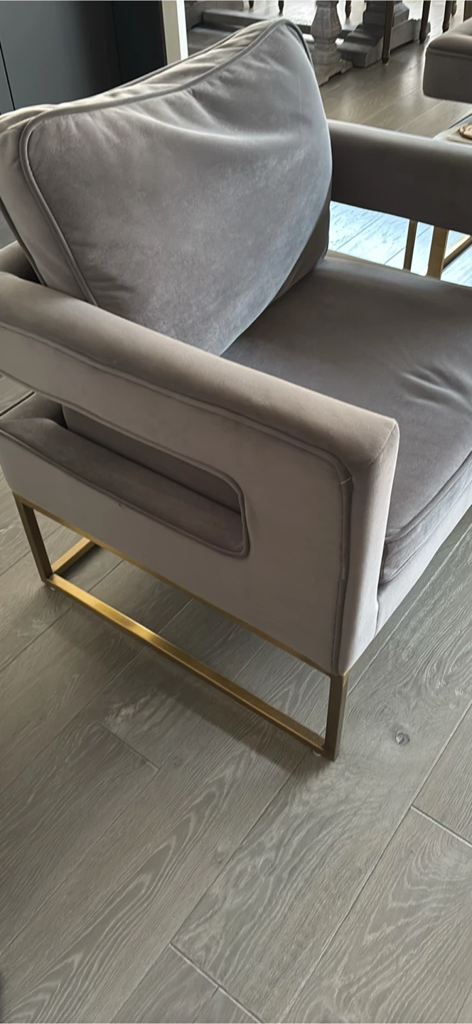 Grey Velvet Accent Chair with Gold Frame SET OF 2 - photo 2