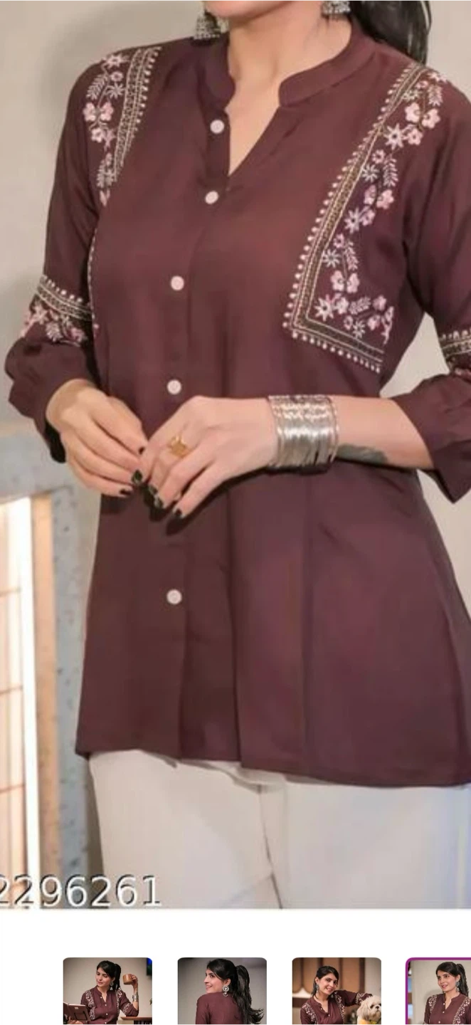 Brown Embroidered Tunic Top