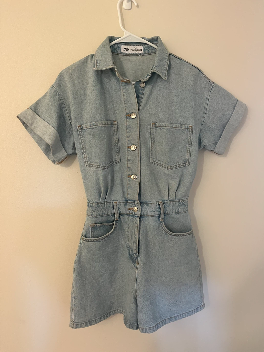 Zara Denim Shortall Jumpsuit