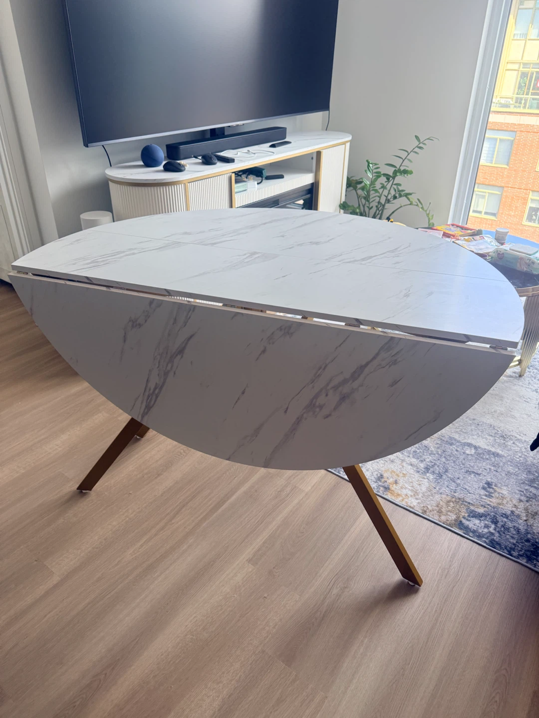 Drop-leaf Dining Table with Marble Look