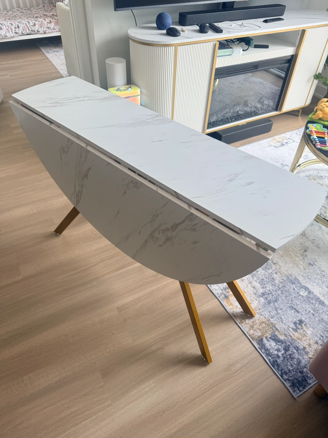 Drop-leaf Dining Table with Marble Look - photo 3