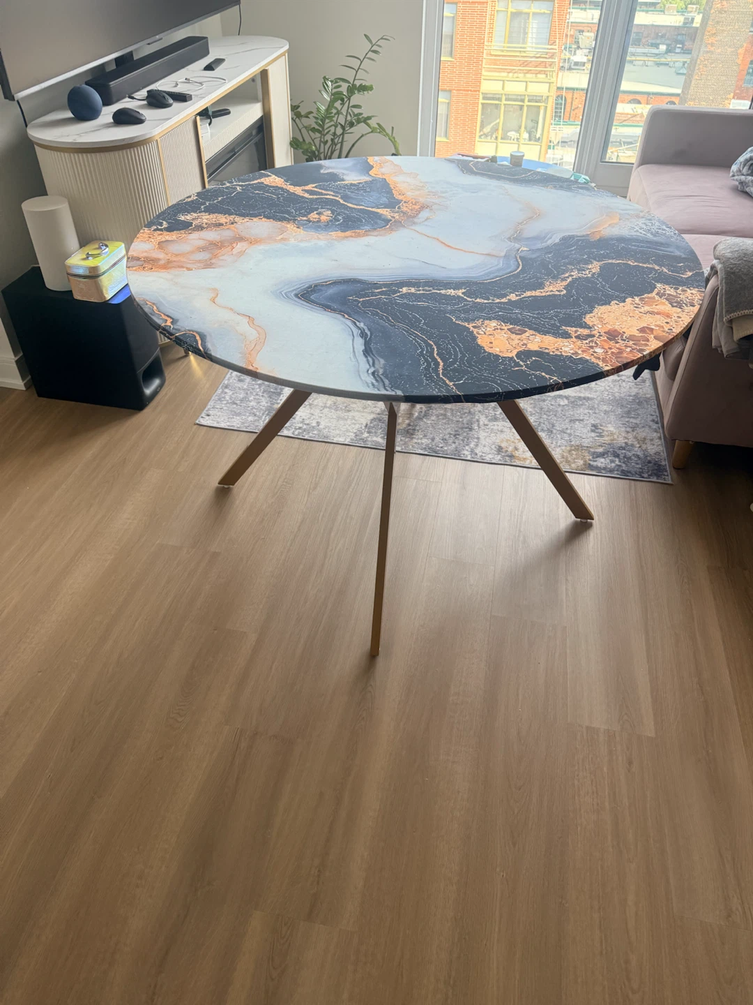Drop-leaf Dining Table with Marble Look - photo 4