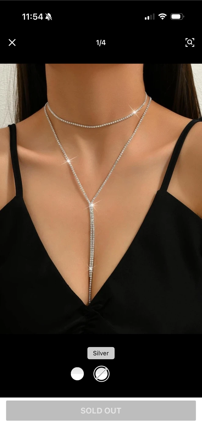 Silver Layered Rhinestone Necklace