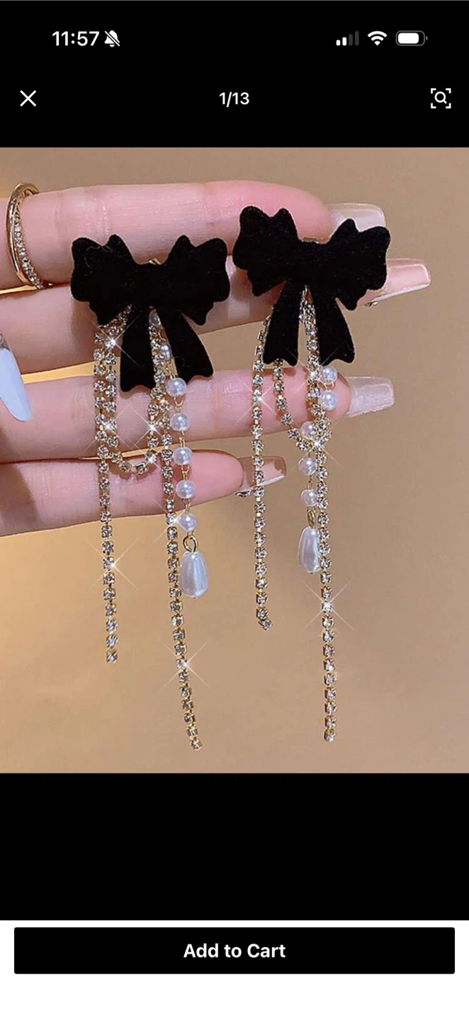 Sparkly Rhinestone Bow Drop Earrings - Black