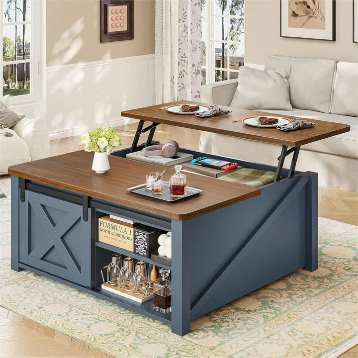 Lift Top Coffee Table with Barn Door Storage