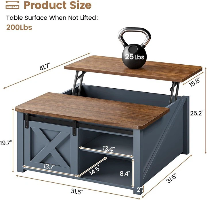 Lift Top Coffee Table with Barn Door Storage - photo 2