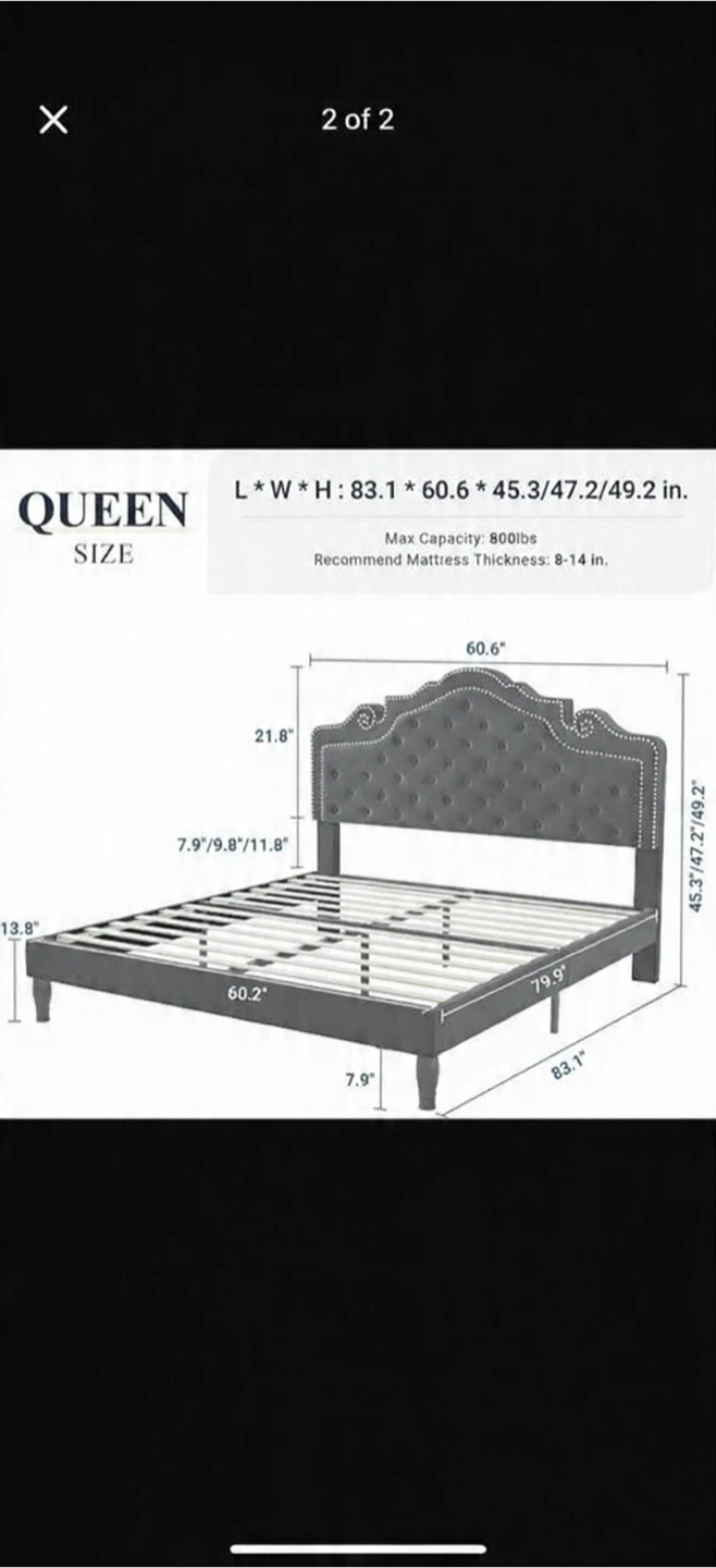Queen Size Tufted Upholstered Bed Frame - photo 2