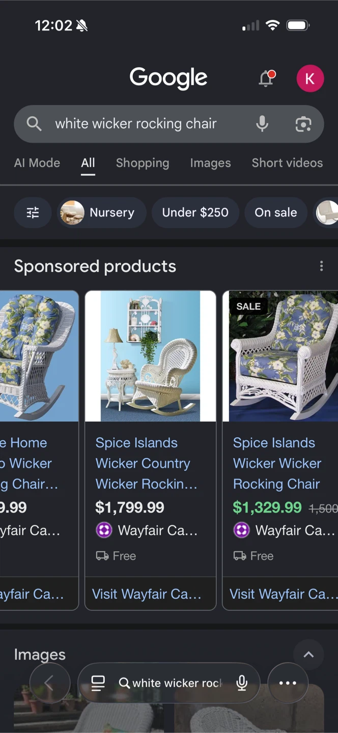 White Wicker Rocking Chair with Floral Cushion - photo 5