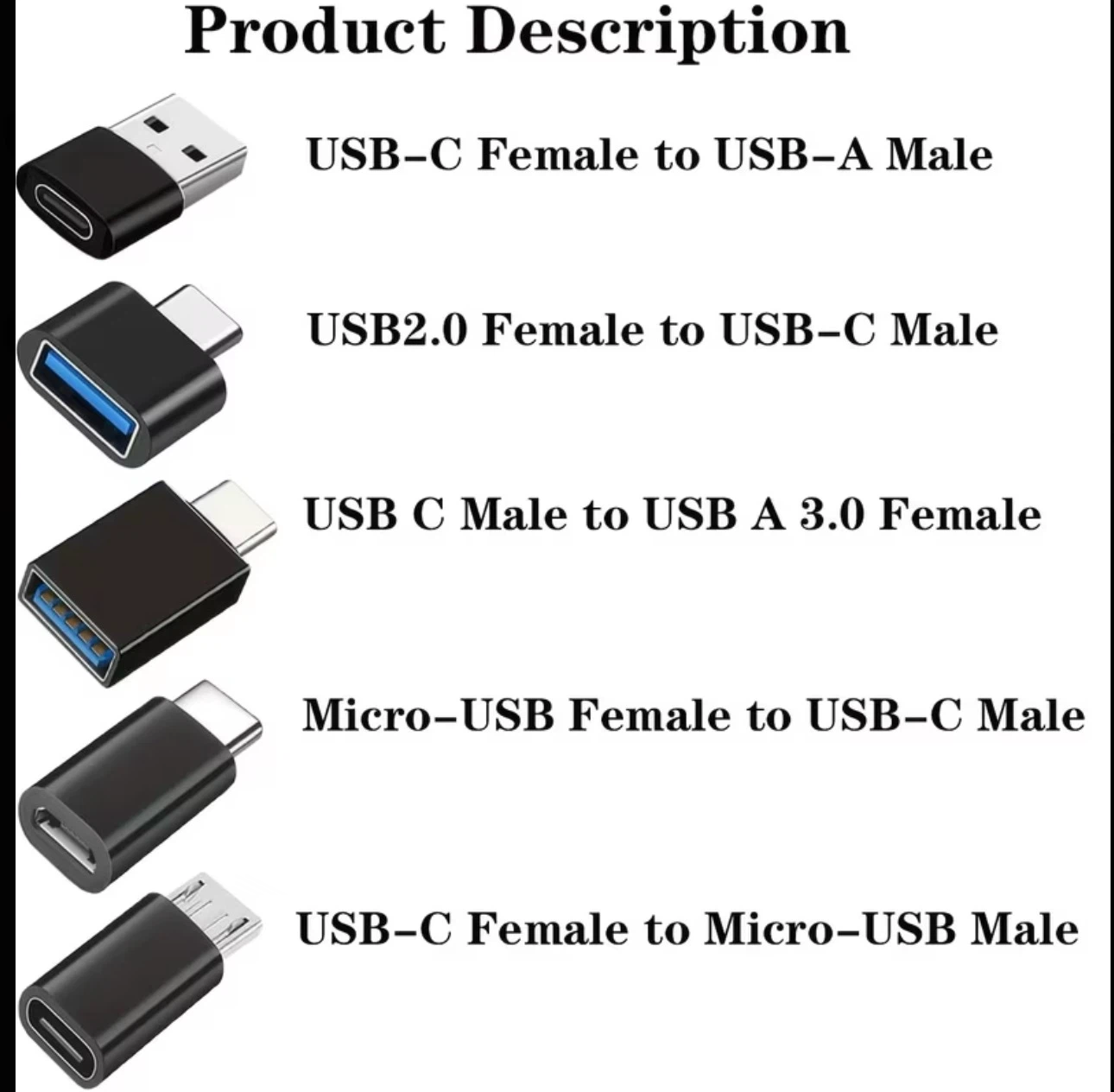 Set of 5 USB to USB C Adapters, Converting USB Type - photo 2