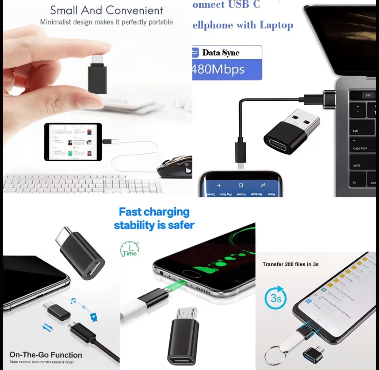 Set of 5 USB to USB C Adapters, Converting USB Type - photo 3