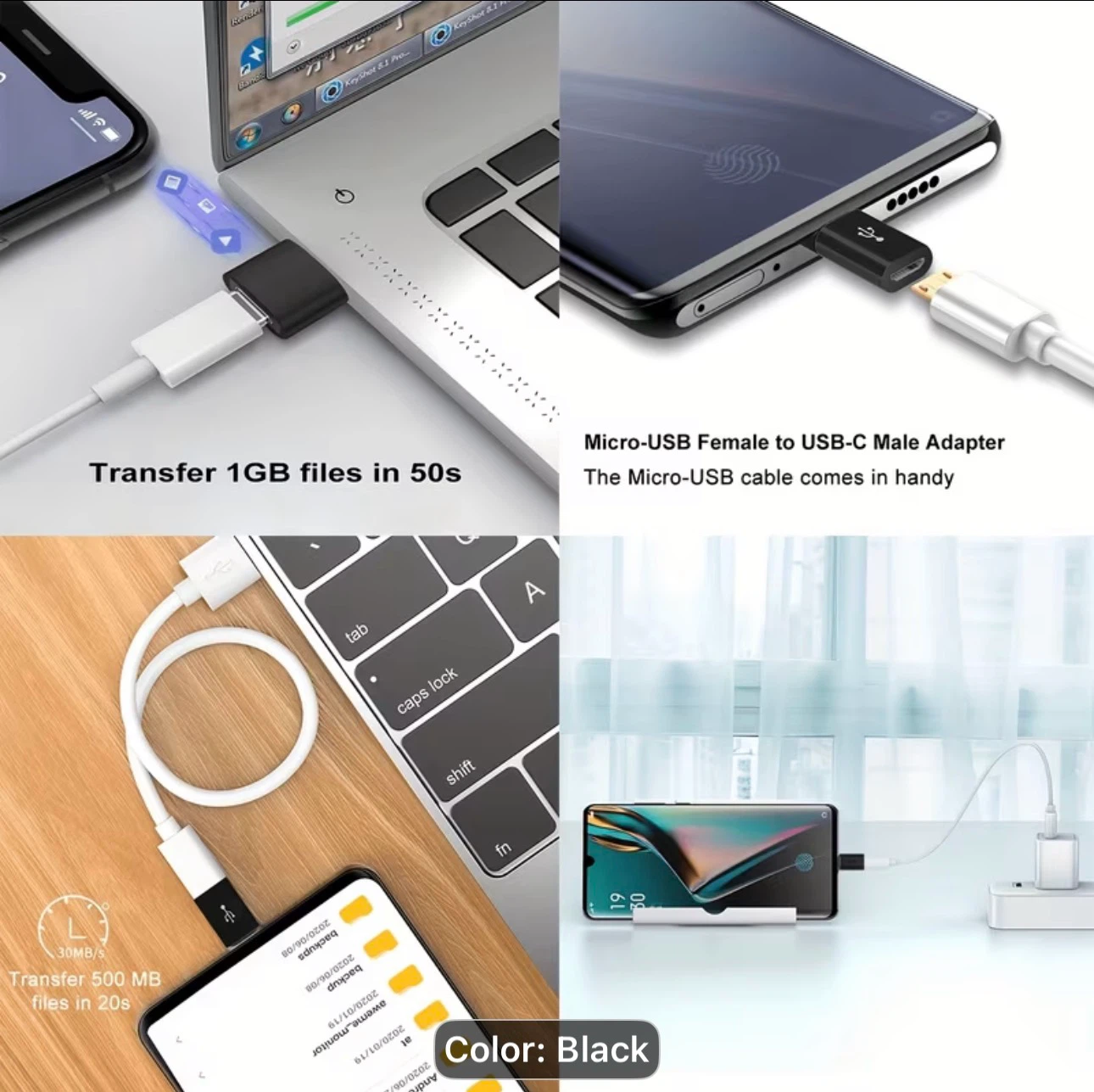 5-Pack USB-C to USB-A Male OTG Adapter Set, Micro USB